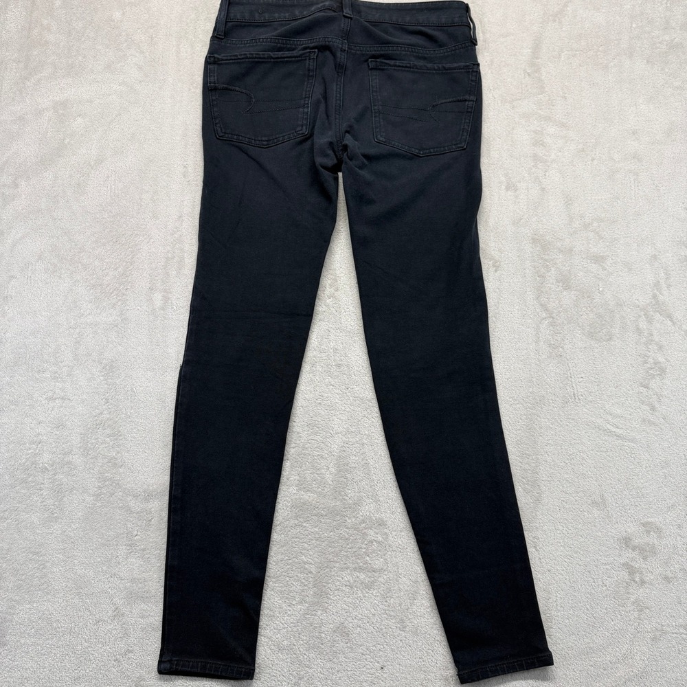 American Eagle Jeans Women's 2 Jegging Black Super Stretch Distressed Knee Slits - Picture 5 of 10